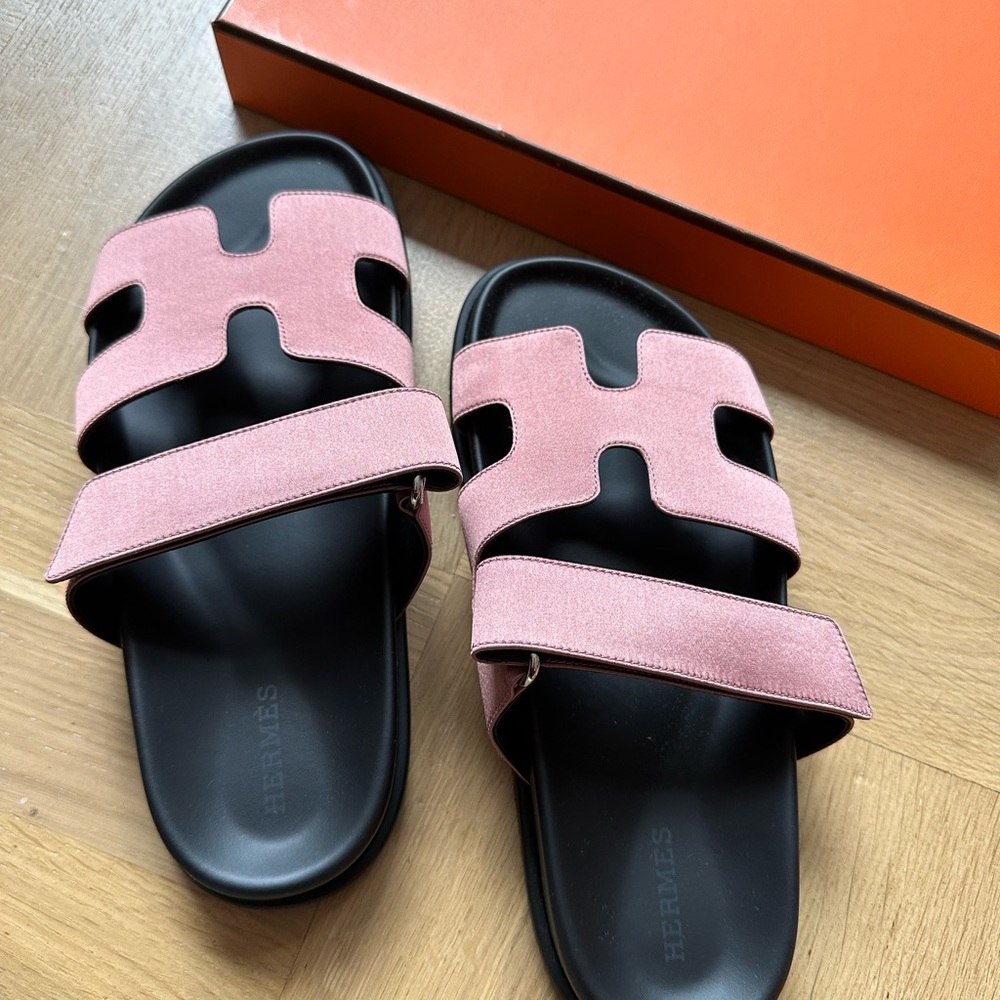 Hermes Authentic Chypre Calfskin Women’s Sandals 36 Satin Pink